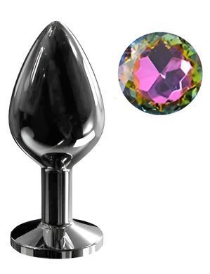Анальна пробка з кристалом EGZO - Dark Gray Round Plug Rainbow, size M