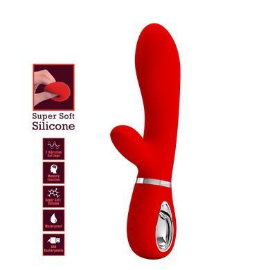 Вібратор з м'якою головкою і кліторальной стимуляцією Pretty Love - Thomas USB Red, BI-014621-2