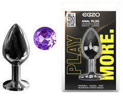 Анальная пробка с кристаллом EGZO - Dark Gray Round Plug Purple, size M