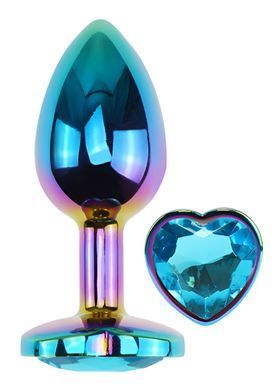 Анальна пробка з кристалом EGZO - Multicolor Heart Plug Aqua size M