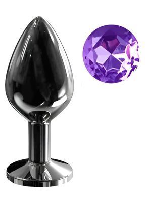 Анальна пробка з кристалом EGZO - Dark Gray Round Plug Purple, size M