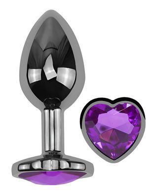 Анальна пробка з кристалом EGZO - Dark Silver Heart Plug Purple size M