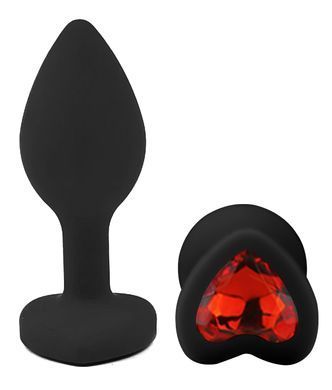 Силіконова анальна пробка EGZO - Silicone Black Heart Plug Red, size S