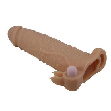 Подовжуюча насадка з вібростимуляцією Pretty Love - Quillon Vibrating Penis Sleeve Skin, BI-026281Z