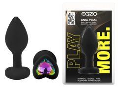 Силиконовая анальная пробка EGZO - Silicone Black Heart Plug Rainbow, size S