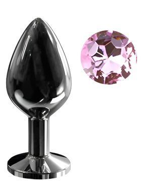 Анальна пробка з кристалом EGZO - Dark Gray Round Plug Pink, size M