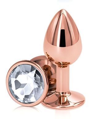 Анальная пробка с кристаллом EGZO - Rose Gold Round Plug Clear size S