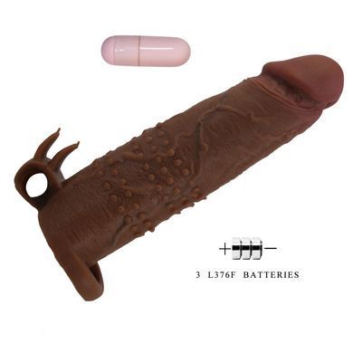 Удлиняющая насадка с вибростимуляцией Pretty Love - Quillon Vibrating Penis Sleeve Brown, BI-026281Z-1