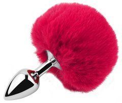 Анальная пробка с хвостом EGZO - Bunny Tail Silver Plug Crimson, size S