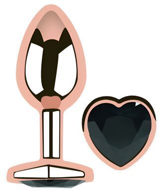 Анальна пробка з кристалом EGZO - Rose Gold Heart Plug Black size S