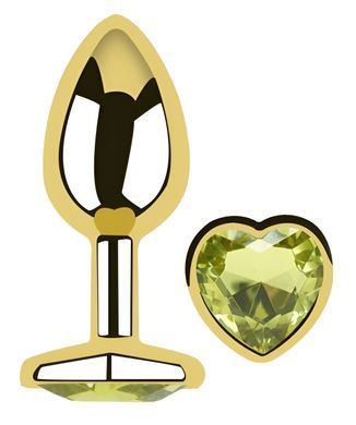 Анальна пробка з кристалом EGZO - Gold Heart Plug Lime size M