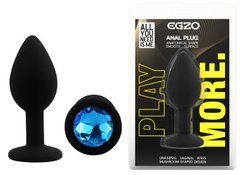 Силиконовая анальная пробка EGZO - Silicone Black Round Plug Blue, size S