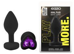 Силиконовая анальная пробка EGZO - Silicone Black Heart Plug Purple, size S