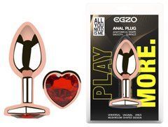 Анальна пробка з кристалом EGZO - Rose Gold Heart Plug Red size M