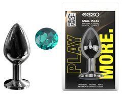 Анальная пробка с кристаллом EGZO - Dark Gray Round Plug Marine, size M