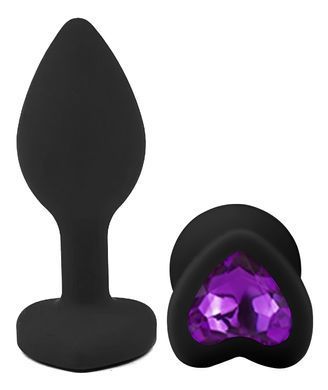 Силиконовая анальная пробка EGZO - Silicone Black Heart Plug Purple, size S