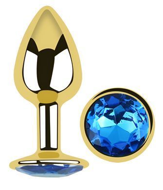 Анальна пробка з кристалом EGZO - Gold Round Plug Blue size M