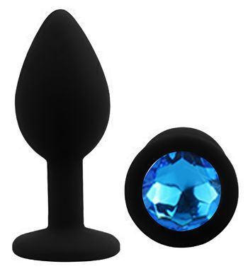 Силиконовая анальная пробка EGZO - Silicone Black Round Plug Blue, size S