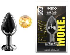 Анальная пробка с кристаллом EGZO - Dark Gray Round Plug Lime, size M