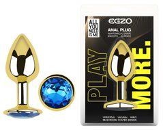 Анальна пробка з кристалом EGZO - Gold Round Plug Blue size S