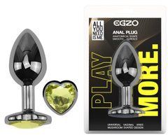 Анальна пробка з кристалом EGZO - Dark Silver Heart Plug Lime size M