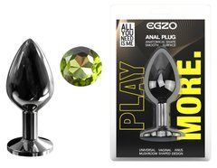 Анальная пробка с кристаллом EGZO - Dark Gray Round Plug Green, size M