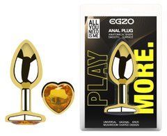 Анальная пробка с кристаллом EGZO - Gold Heart Plug Yellow size S