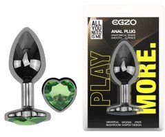 Анальна пробка з кристалом EGZO - Dark Silver Heart Plug Green size M