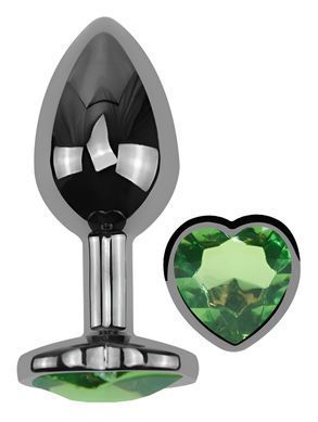 Анальна пробка з кристалом EGZO - Dark Silver Heart Plug Green size M