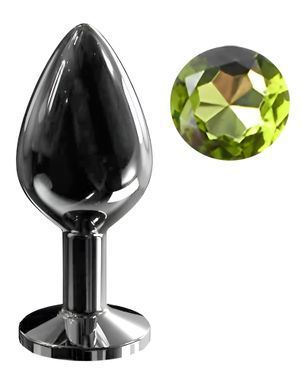 Анальна пробка з кристалом EGZO - Dark Gray Round Plug Green, size M