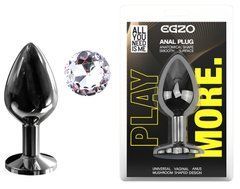 Анальная пробка с кристаллом EGZO - Dark Gray Round Plug Clear, size M