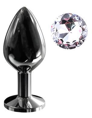 Анальна пробка з кристалом EGZO - Dark Gray Round Plug Clear, size M