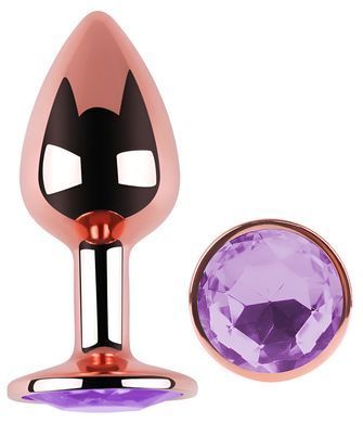Анальная пробка с кристаллом EGZO - Rose Gold Round Plug Amethyst size S
