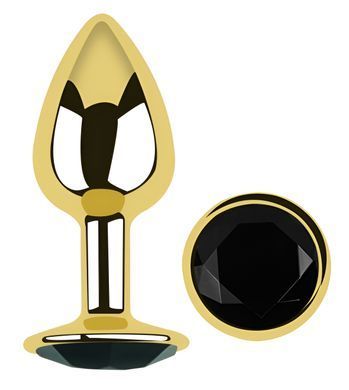 Анальная пробка с кристаллом EGZO - Gold Round Plug Black size S