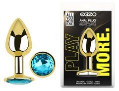 Анальная пробка с кристаллом EGZO - Gold Round Plug Aqua size M