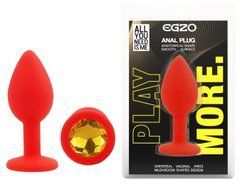 Силиконовая анальная пробка EGZO - Silicone Red Round Plug Yellow, size S