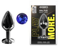 Анальная пробка с кристаллом EGZO - Dark Gray Round Plug Blue, size M