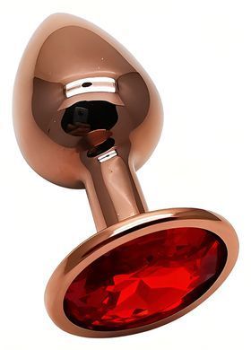 Анальная пробка с кристаллом EGZO - Dark Gold Round Plug Red, size S