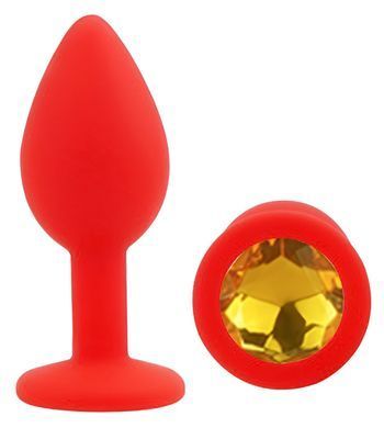 Силиконовая анальная пробка EGZO - Silicone Red Round Plug Yellow, size S