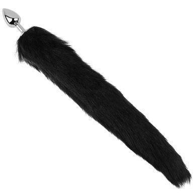 Анальна пробка з хвостом EGZO - Fox Tail Silver Plug Black, size S