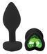 Силиконовая анальная пробка EGZO - Silicone Black Heart Plug Green, size S