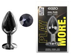 Анальная пробка с кристаллом EGZO - Dark Gray Round Plug Black, size M