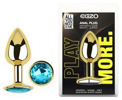 Анальна пробка з кристалом EGZO - Gold Round Plug Aqua size S