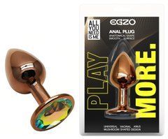 Анальная пробка с кристаллом EGZO - Dark Gold Round Plug Rainbow, size S