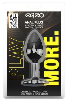 Анальна пробка з кристалом EGZO - Dark Gray Round Plug Black, size M