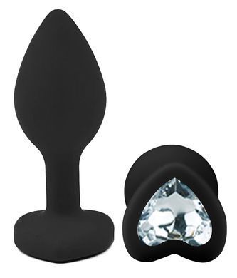 Силіконова анальна пробка EGZO - Silicone Black Heart Plug Clear, size S