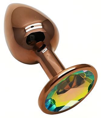 Анальная пробка с кристаллом EGZO - Dark Gold Round Plug Rainbow, size S