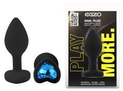 Силиконовая анальная пробка EGZO - Silicone Black Heart Plug Blue, size S