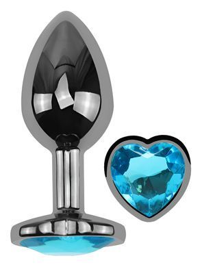 Анальна пробка з кристалом EGZO - Dark Silver Heart Plug Aqua size M