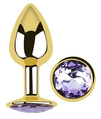 Анальна пробка з кристалом EGZO - Gold Round Plug Amethyst size M